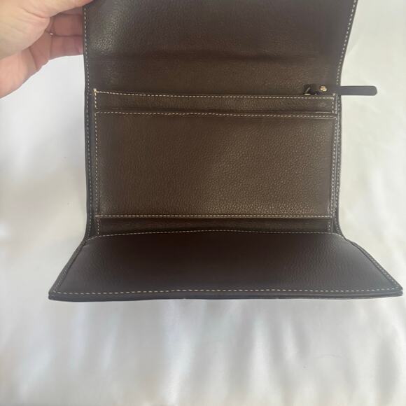 Kate Spade Brown Leather Checkbook Wallet ID Card Holder Coin Purse Folding - Picture 11 of 17